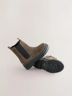 Next Standard Fit (F) Leather Chunky Chelsea Boots Animal Leopard Print Discount