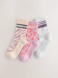 Next Animal Print Cotton Rich Cushioned Sole Ribbed Ankle Socks 3 Pack Sale