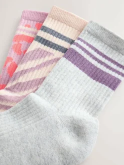 Next Animal Print Cotton Rich Cushioned Sole Ribbed Ankle Socks 3 Pack Sale