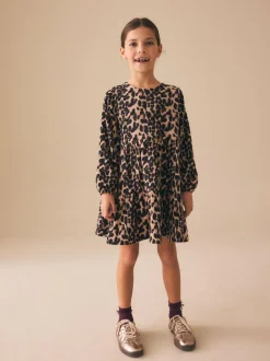 Next Animal Print Long Sleeve Jersey Dress (3-16yrs) Outlet