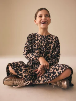 Next Animal Print Long Sleeve Jersey Dress (3-16yrs) Outlet