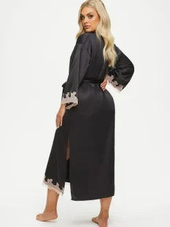 Ann Summers Black Satin Sorella Maxi Robe Dressing Gown Online