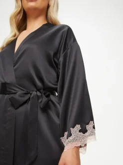 Ann Summers Black Satin Sorella Maxi Robe Dressing Gown Online
