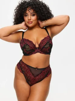 Ann Summers Black/Red DD+ Non Pad Plunge Sexy Lace Bra Discount