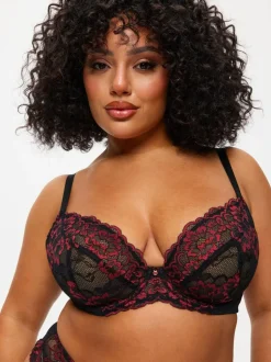 Ann Summers Black/Red DD+ Non Pad Plunge Sexy Lace Bra Discount