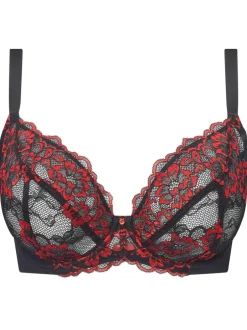 Ann Summers Black/Red DD+ Non Pad Plunge Sexy Lace Bra Discount