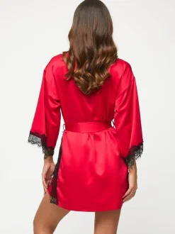 Ann Summers Satin Cherryann Robe Dressing Gown Dark Red Hot
