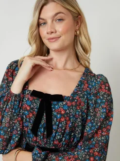 Another Sunday Bow Detail Milkmaid Midi Dress Black Discount