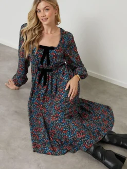 Another Sunday Bow Detail Milkmaid Midi Dress Black Discount