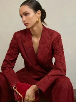 Reiss Atelier Red Ottelie Atelier Jacquard Double-Breasted Blazer Hot