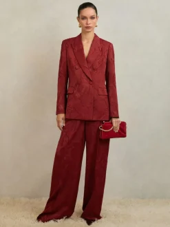 Reiss Atelier Red Ottelie Atelier Jacquard Double-Breasted Blazer Hot