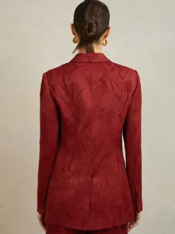 Reiss Atelier Red Ottelie Atelier Jacquard Double-Breasted Blazer Hot