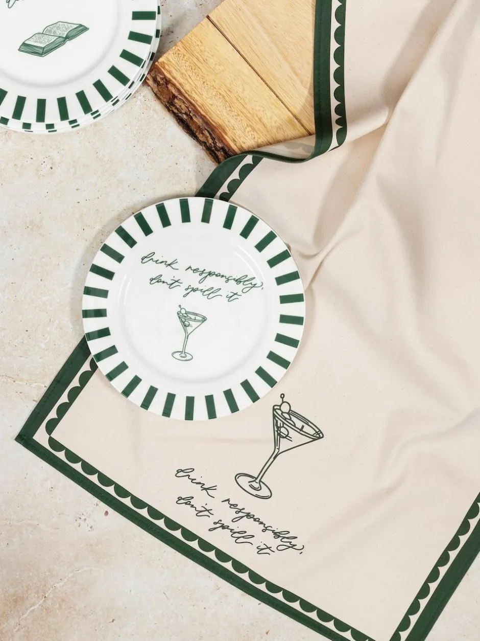 Avalon Home Forest Green Drink Responsibly Dessert Plate Best