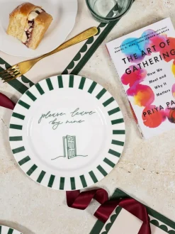 Avalon Home Forest Green Please Leave By Nine Dessert Plate New