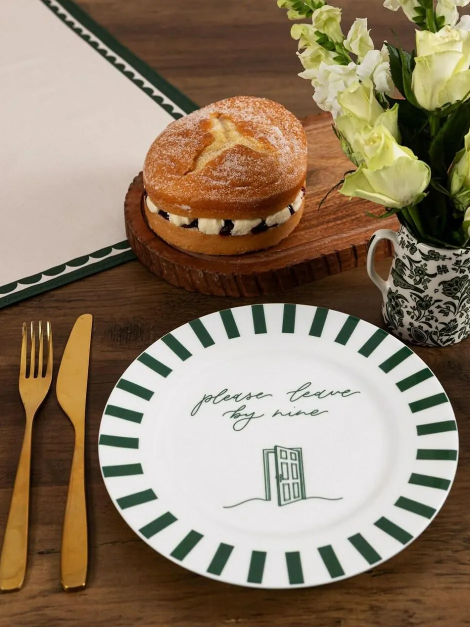 Avalon Home Forest Green Please Leave By Nine Dessert Plate New