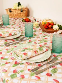Avalon Home Pink Strawberry Picnic Tablecloth