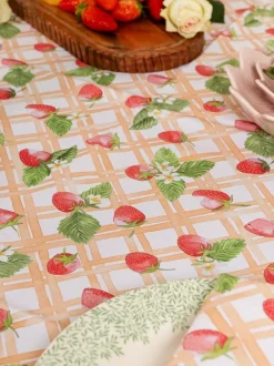Avalon Home Pink Strawberry Picnic Tablecloth