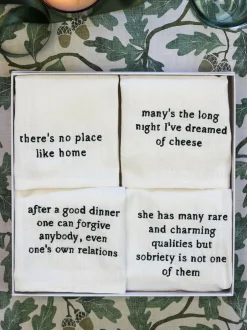 Avalon Home Set of 4 White Literary Collection Napkins 100% Cotton Gift Box Online