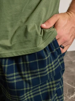 BadRhino Big & Tall Checked T-Shirt amd Pyjama Bottoms Set Green Clearance