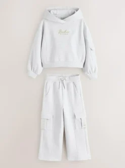 Baker by Ted Baker 2 Piece Grey Marl Graphic Hoodie & Cargo Joggers Set New