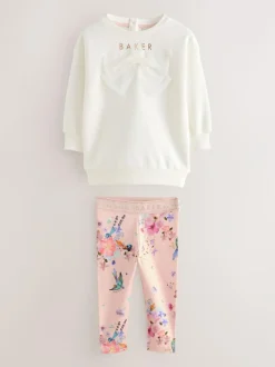 Baker by Ted Baker 2 Piece Longline Bow Sweat and Floral Leggings Set Pink Outlet