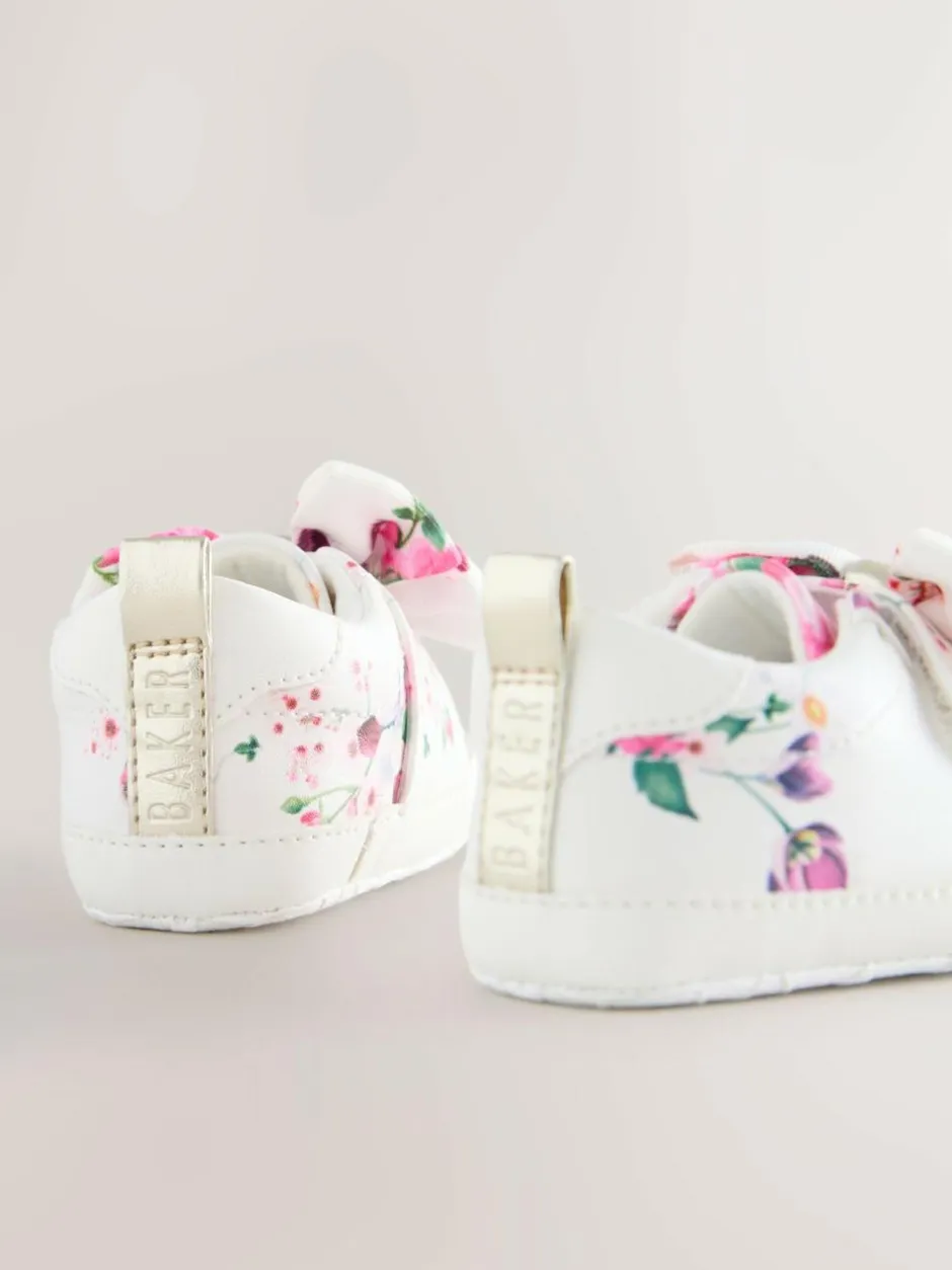 Baker by Ted Baker Baby Girls Organza Bow Padders Trainers White Floral Discount