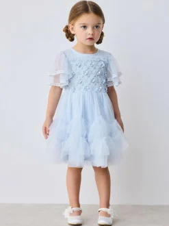 Baker by Ted Baker Blue Mesh Embroidered Detail Dress