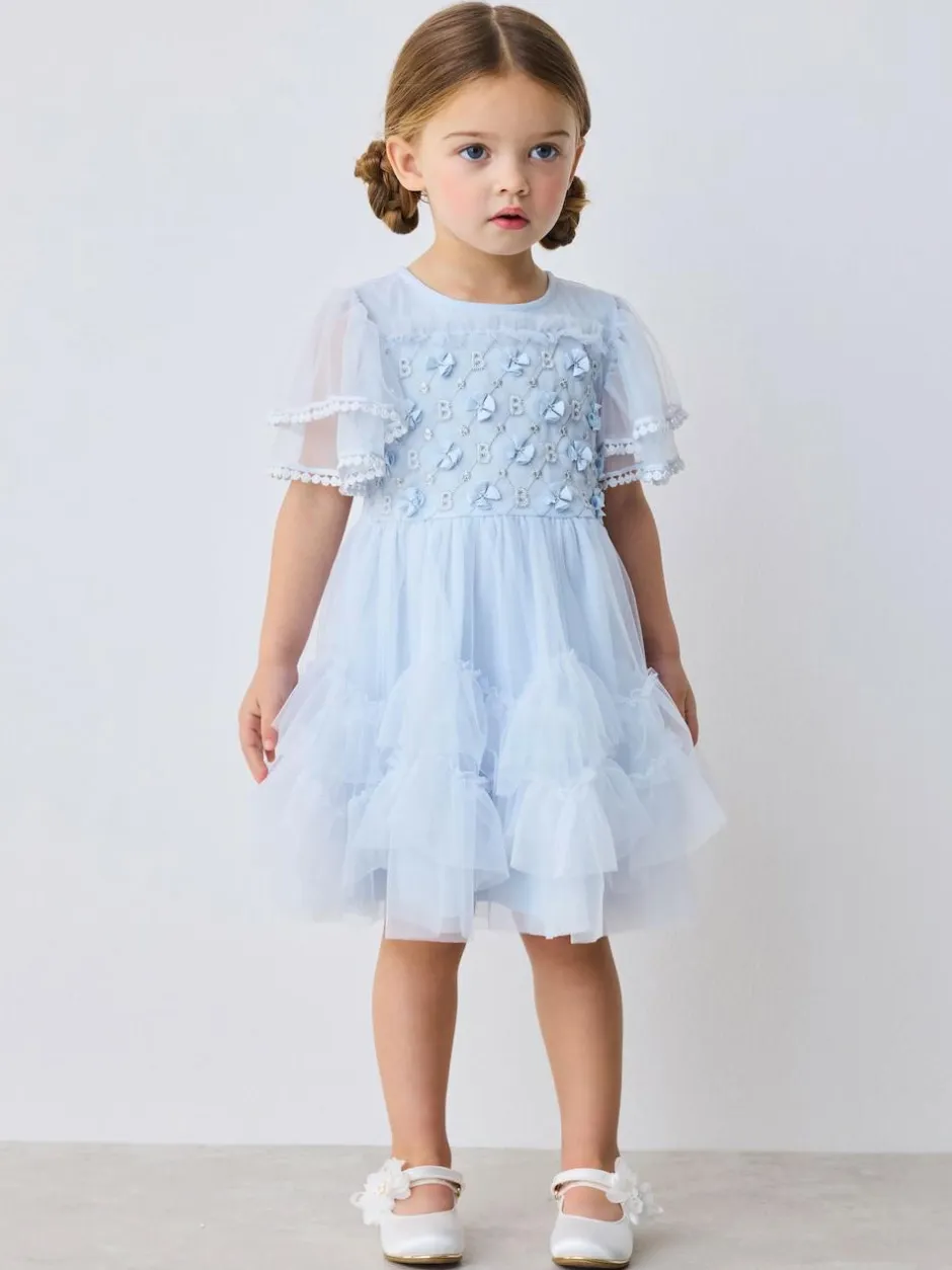 Baker by Ted Baker Blue Mesh Embroidered Detail Dress
