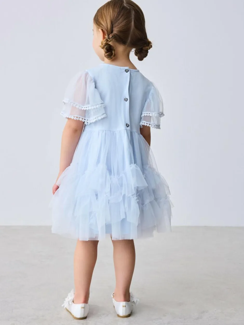 Baker by Ted Baker Blue Mesh Embroidered Detail Dress