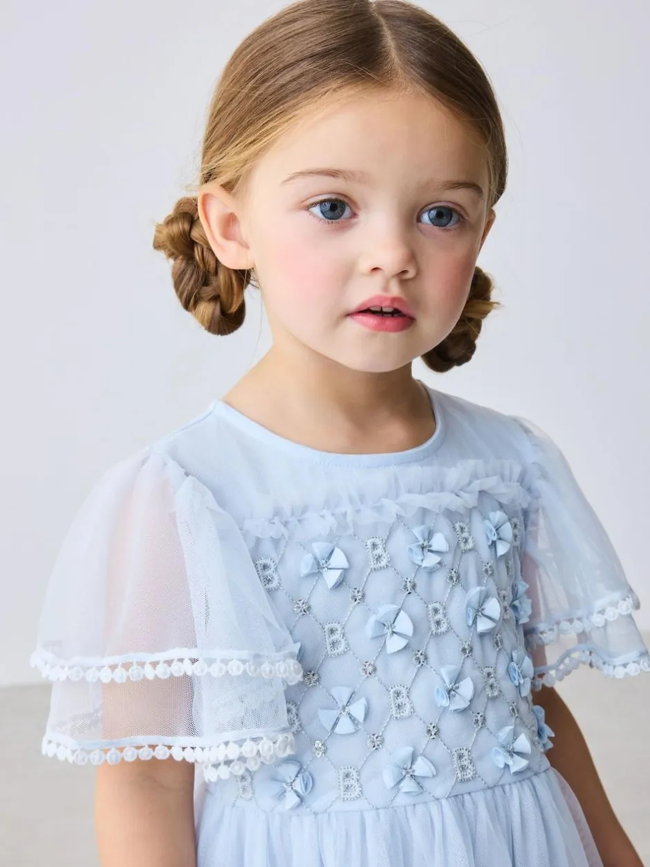 Baker by Ted Baker Blue Mesh Embroidered Detail Dress