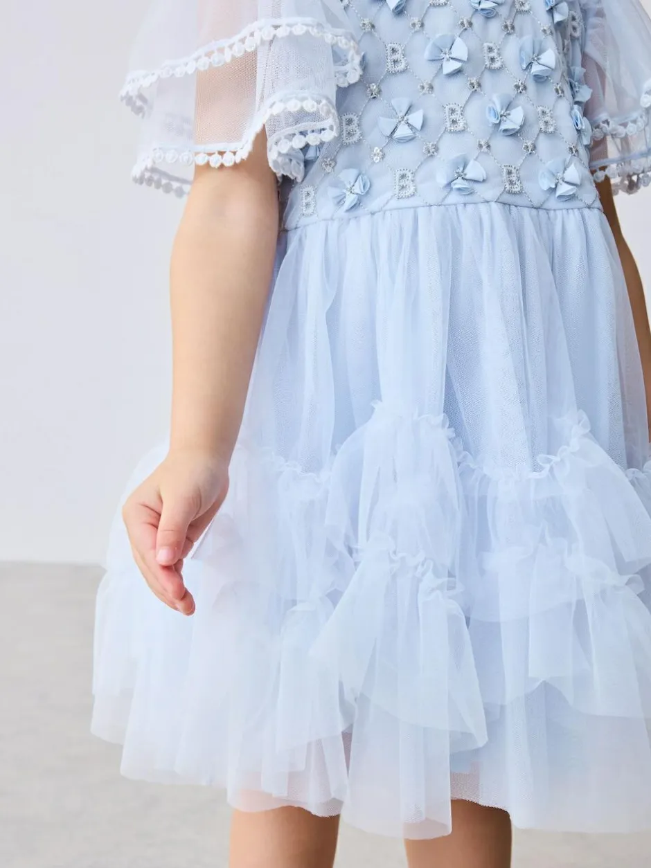 Baker by Ted Baker Blue Mesh Embroidered Detail Dress