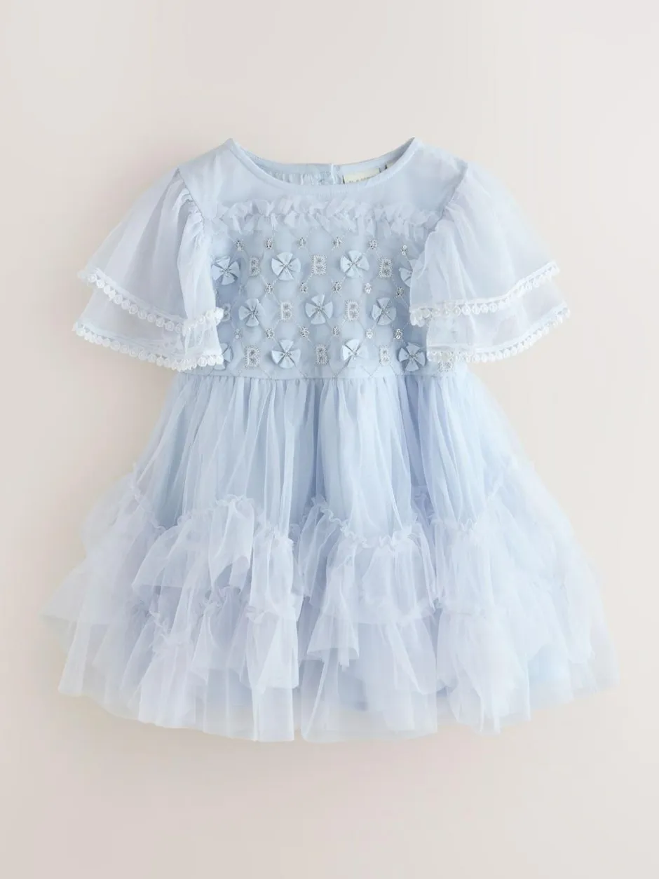 Baker by Ted Baker Blue Mesh Embroidered Detail Dress