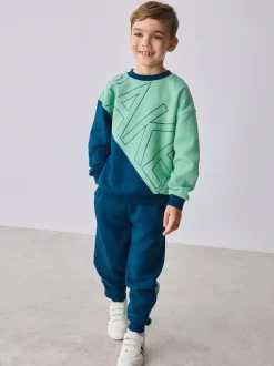 Baker by Ted Baker Colourblock Sweat Top and Joggers Set Green Outlet