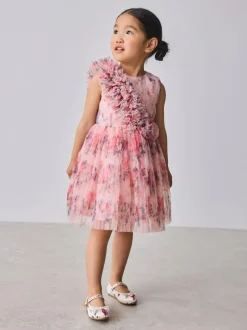 Baker by Ted Baker Crinkle Mesh 3D Ruffle Shoulder Occasion Dress Hot