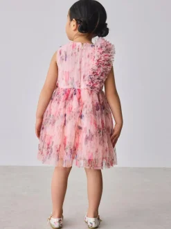 Baker by Ted Baker Crinkle Mesh 3D Ruffle Shoulder Occasion Dress Hot