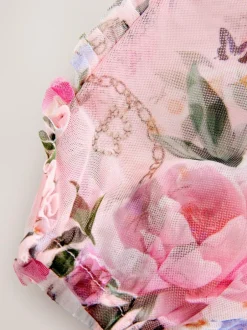 Baker by Ted Baker Floral Mesh Long Sleeve Bow Dress Outlet