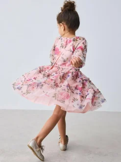 Baker by Ted Baker Floral Mesh Long Sleeve Bow Dress Outlet