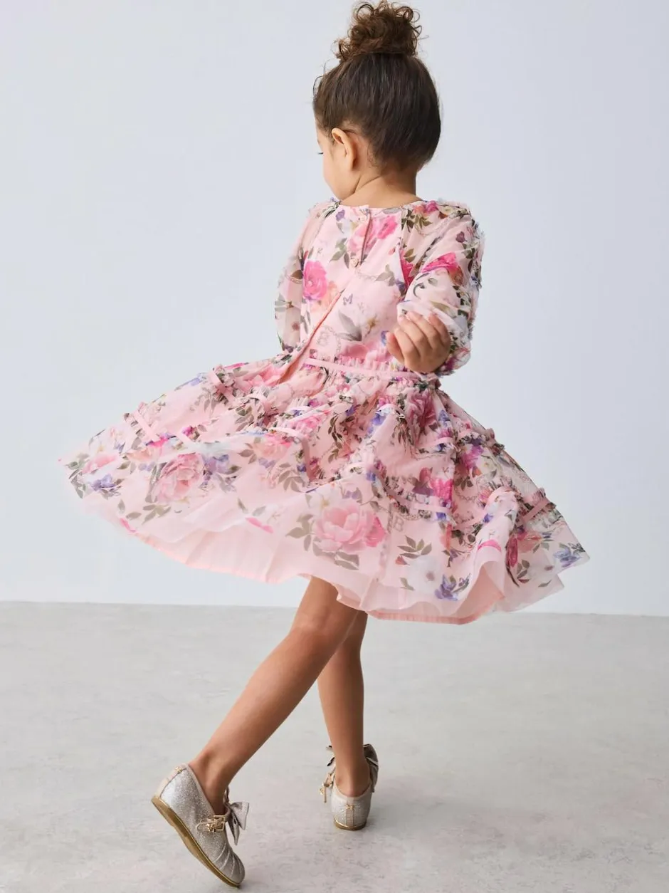 Baker by Ted Baker Floral Mesh Long Sleeve Bow Dress Outlet