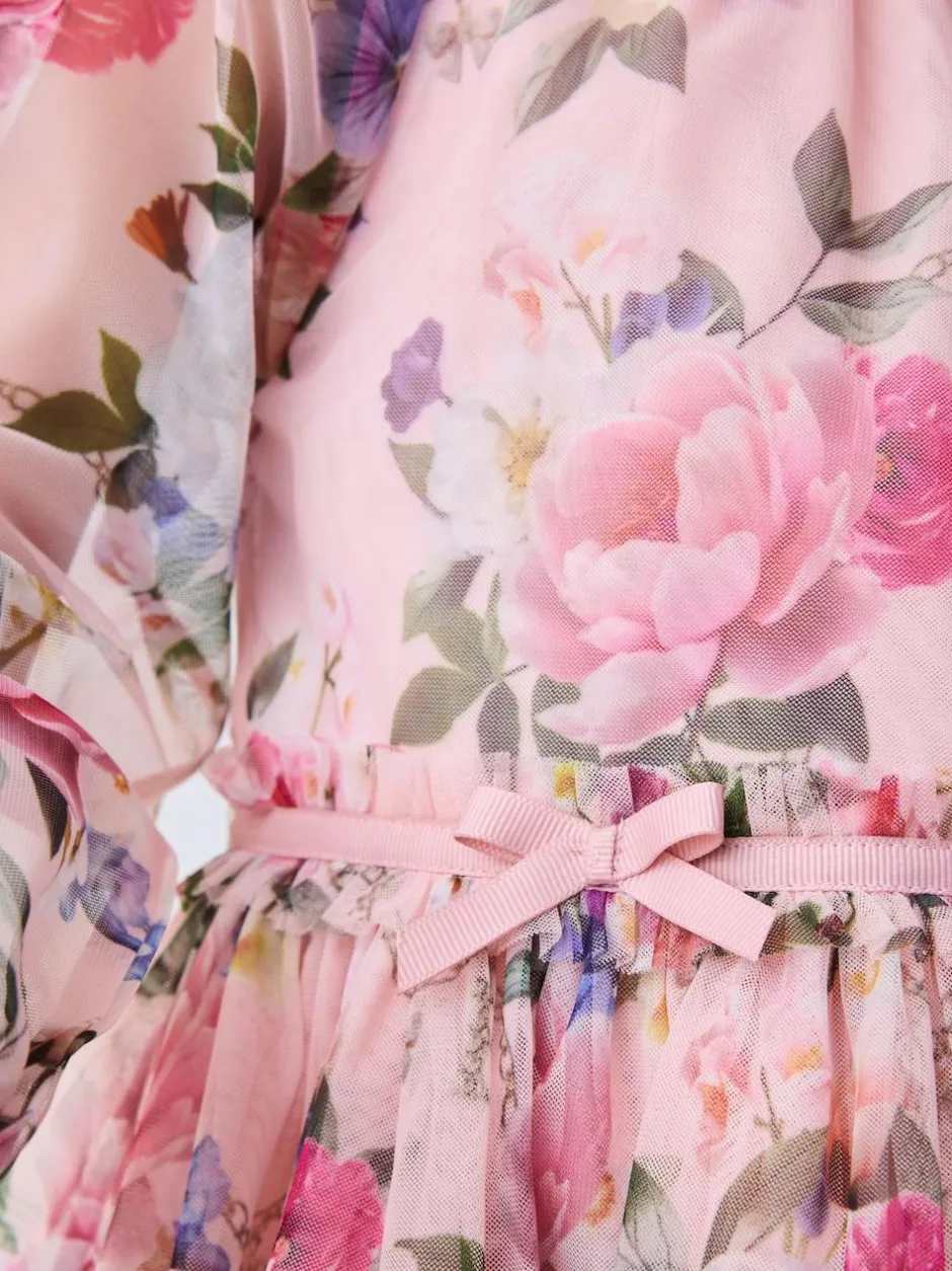 Baker by Ted Baker Floral Mesh Long Sleeve Bow Dress Outlet