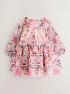 Baker by Ted Baker Floral Mesh Long Sleeve Bow Dress Outlet