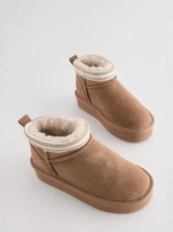 Baker by Ted Baker Girls Water Repellent Cosy Suede Boots Tan Brown Sale