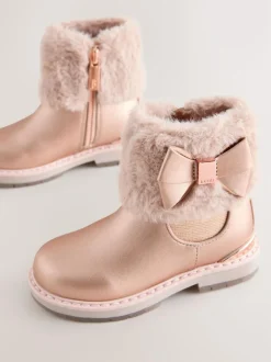 Baker by Ted Baker Girls Faux Fur Cuff Boots with Bow Pink Sale