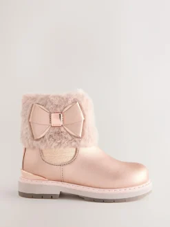 Baker by Ted Baker Girls Faux Fur Cuff Boots with Bow Pink Sale