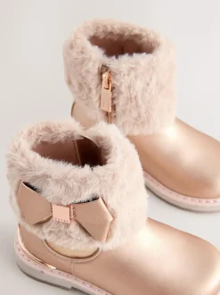 Baker by Ted Baker Girls Faux Fur Cuff Boots with Bow Pink Sale