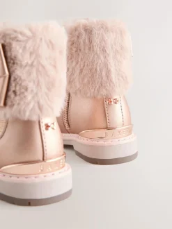 Baker by Ted Baker Girls Faux Fur Cuff Boots with Bow Pink Sale
