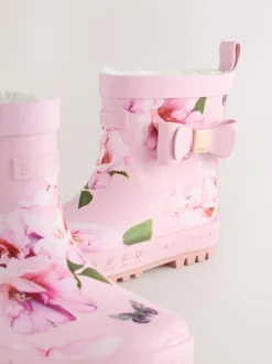 Baker by Ted Baker Girls Faux Fur Lined Welly Boots with Bow Pink Online