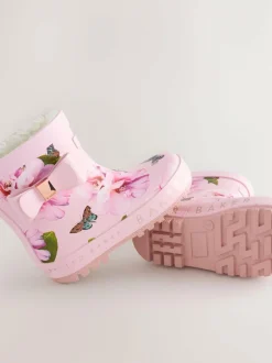 Baker by Ted Baker Girls Faux Fur Lined Welly Boots with Bow Pink Online