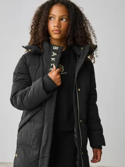 Baker by Ted Baker Girls Shower Resistant Longline Padded Coat Black Clearance