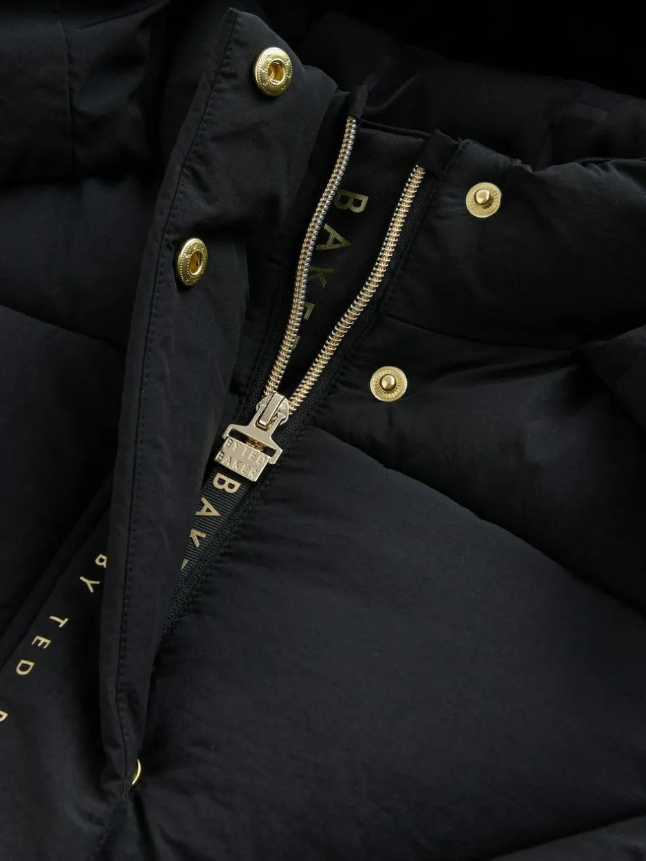 Baker by Ted Baker Girls Shower Resistant Longline Padded Coat Black Clearance