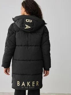 Baker by Ted Baker Girls Shower Resistant Longline Padded Coat Black Clearance